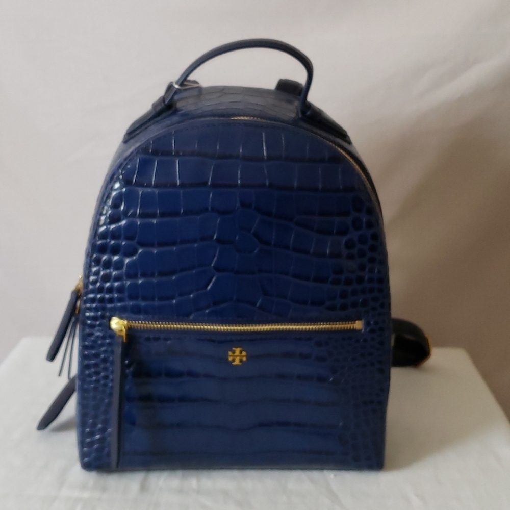 New Tory Burch Croc Embossed Leather Backpack